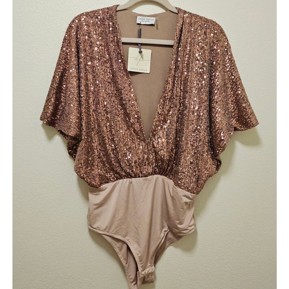 Brown n Gold Lg Bling Sequence‎ NWT bodysuit top. Party. Cruise. Events. Showoff